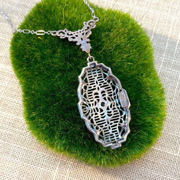 Beautifully Ornate Filigree Sterling Silver and Diamond Necklace - Picture 3 of 5